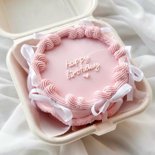 Бенто торт на день рождения розовый с бантиками «happy birthday»девушке