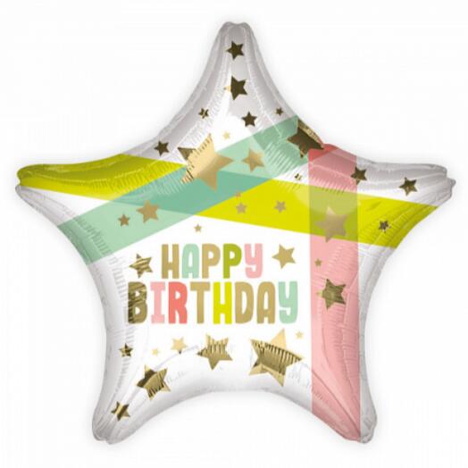 Шар с гелием фольгированный звезда с рисунком (46см)
