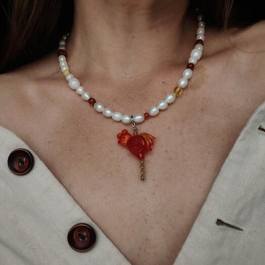 Колье "петушок на палочке", оранжевый