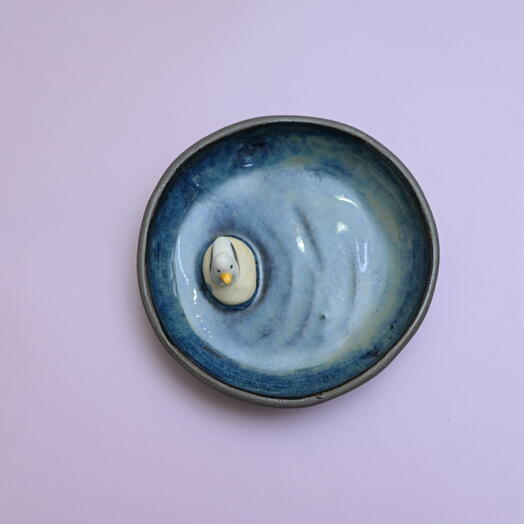 Тарелка с чайкой, тарелка 11,5 см., посуда ручной работы