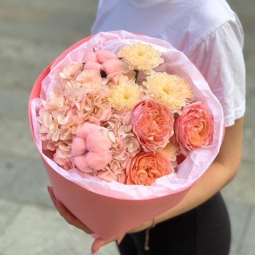 Букет «теплый вечер» с кружевной пион розой Джульетта 🌸