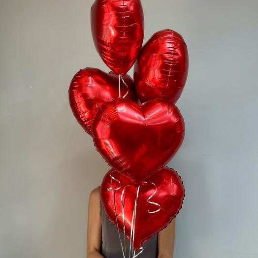 Алое сердце - воздушные шары 5 шт