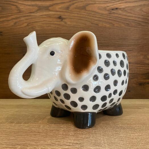Ваза для фруктов Слон в горошек керамика h=15 l=23 см