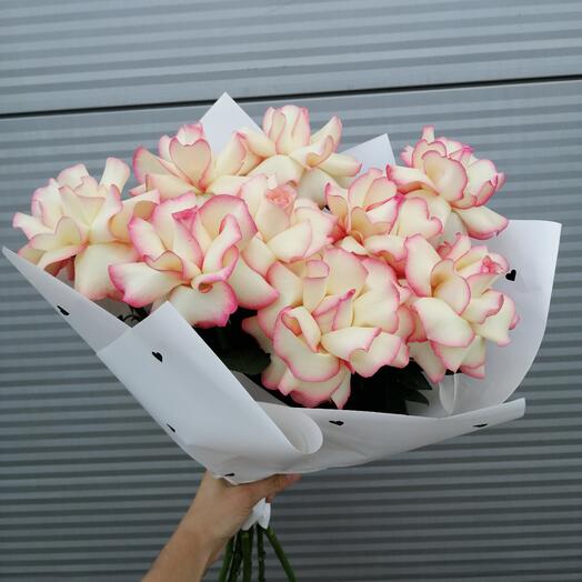 9 бело-розовых французских роз