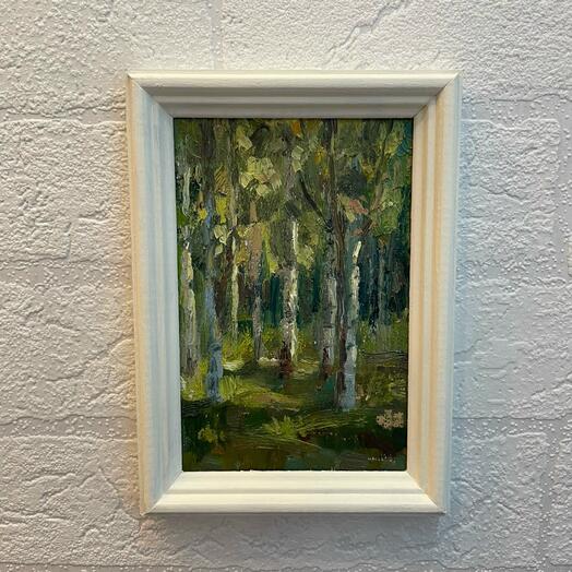 Картина маслом в раме "Березовая роща"