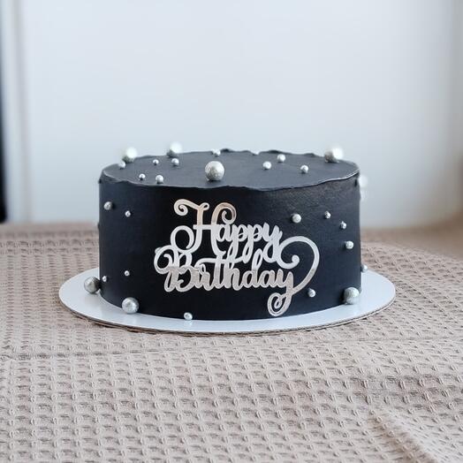 Бенто торт черный с бусинами и топпером happy birthday