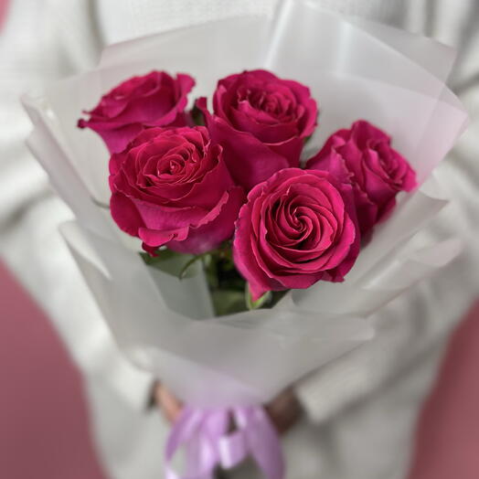 Розовые розы, 5 шт. в букете