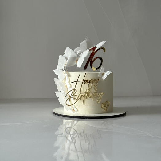 Торт с бабочками цифрой happy birthday на день рождения