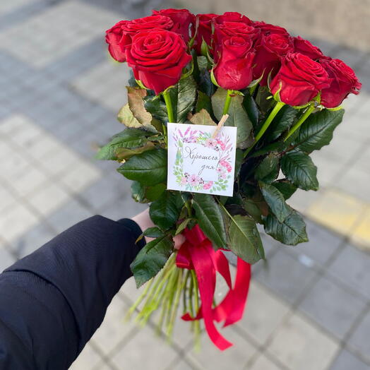 Красные розы 19шт/50см