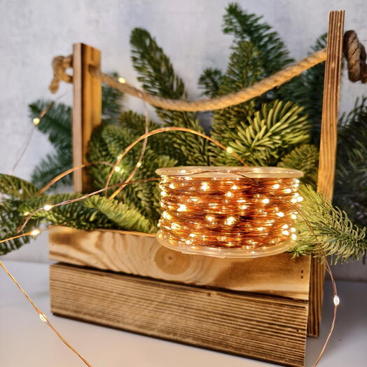 Гирлянда Роса на елку 200 метров тёплый свет на медной проволоке с пультом