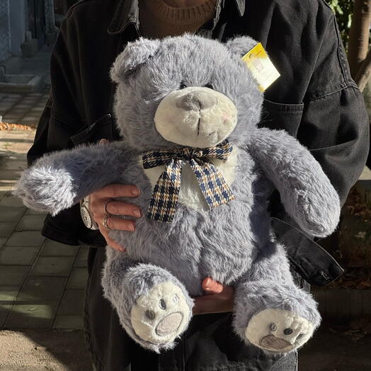Мягкая игрушка плюшевый медведь серый в бабочке. Soft toy Teddy bear grey with bow tie