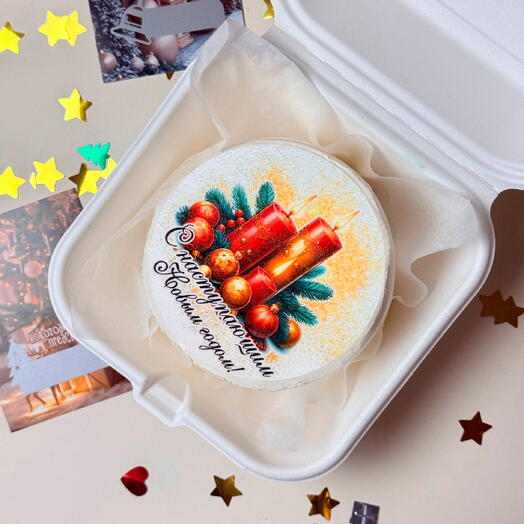 Новогодний бенто торт с вафельной картинкой свечки