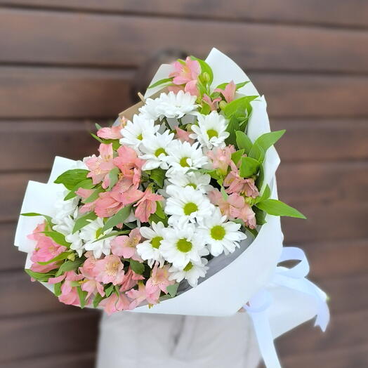 Нежный букет💗 хризантемы/альстромерии