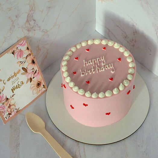 Бенто торт розовый happy birthday с сердечками