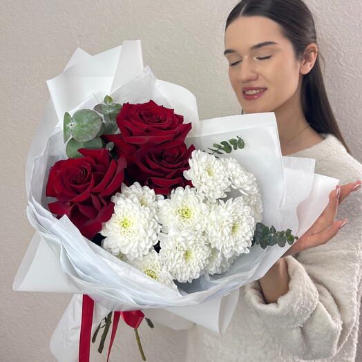 Купидон 🥰 авторский Дуо букет с красными французскими розами
