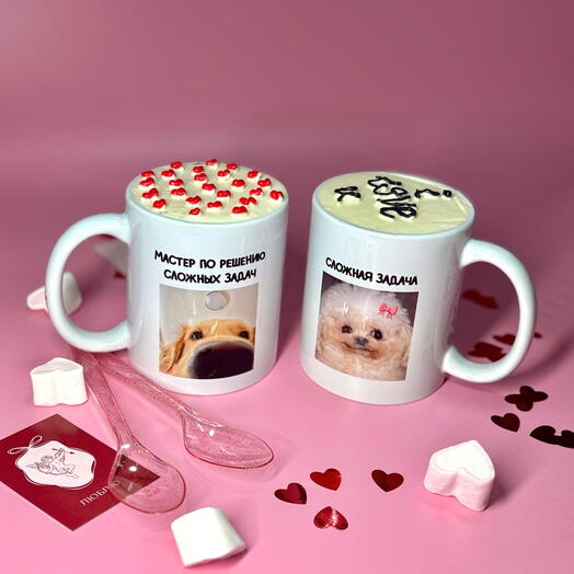 Торт в парных кружках на годовщину отношений, подарок любимому, любимой