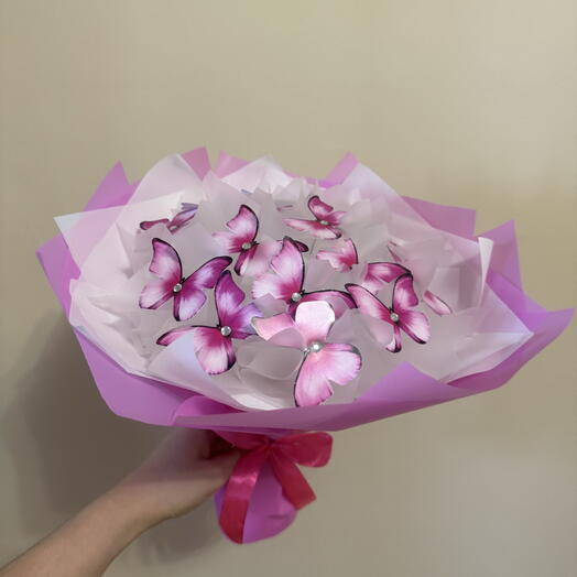 Букет из 15 бабочек - розовый