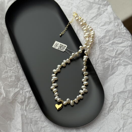 Колье из натурального жемчуга поперечной формы