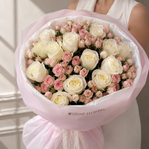 Большой букет с белыми розами 🌸 premium сюрприз