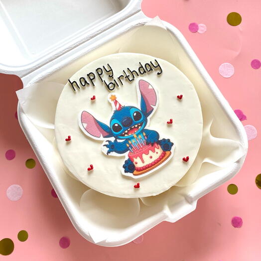 Бенто торт «happy birthday» Стич с тортиком на день рождения