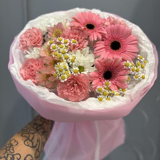 Милый букетик с герберой и ромашками🌸🌸🌸