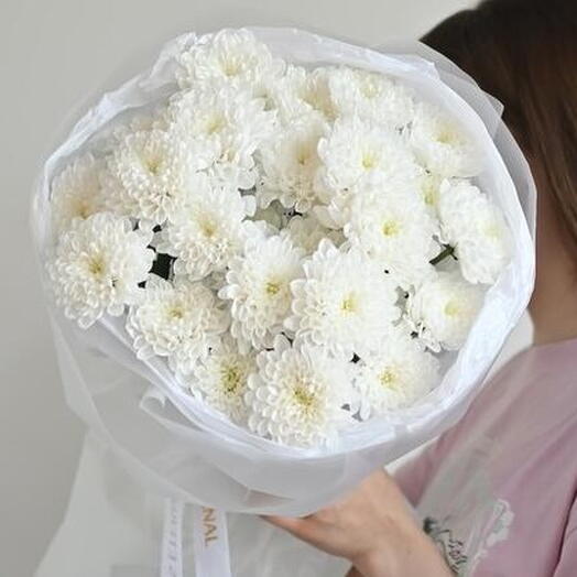 Монобукет из 5 белых кустовых хризантем