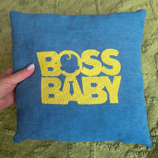 Декоративная интерьерная подушка с вышивкой Boss Baby ручной работы, цвет синий