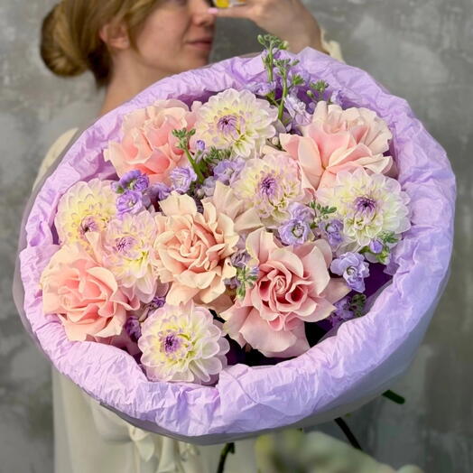 Букет Вау🥰 Георгины, французкая роза, маттиола🥰