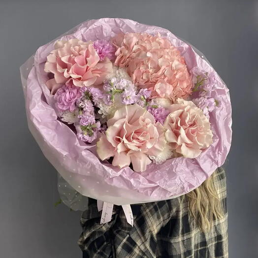 Букет пышный 💖 кремовая гортензия 🩷 нежная французская Роза 🥐🌸🥐