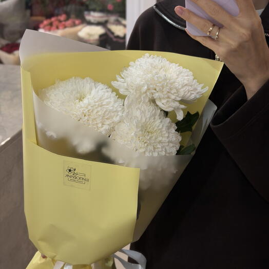 Готовый букет из 3 крупных одноголовых хризантем 🌼