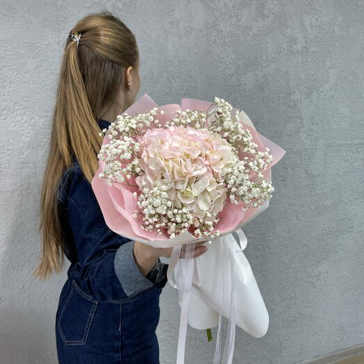 Букет из гортензии и гипсофилы 🌸
