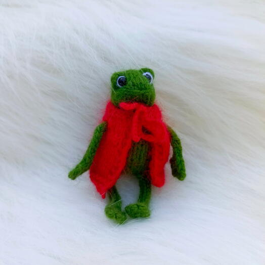 Лягушка в красной кофточке. Вязаная игрушка , ручная работа