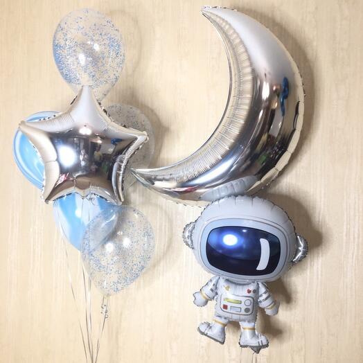 Balloons with the moon and an astronaut 8 pieces
