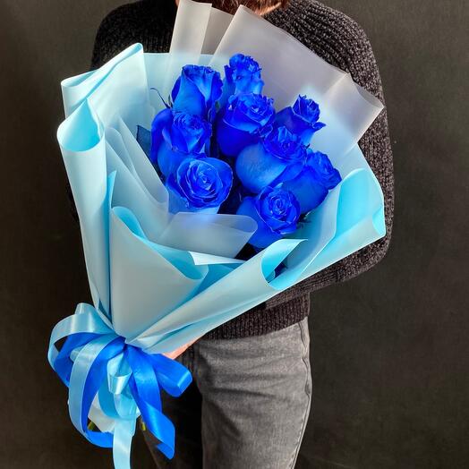Синие розы 9 шт