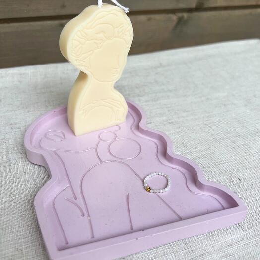 Gift set Girl with purple tray, soy candle and Ring