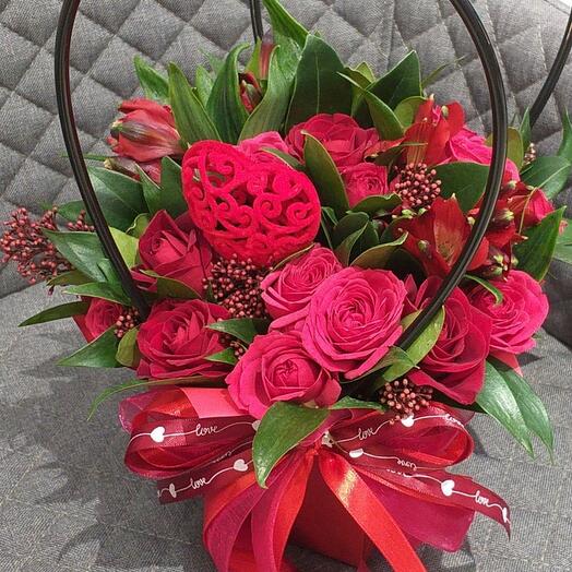 Flowers in a box with heart