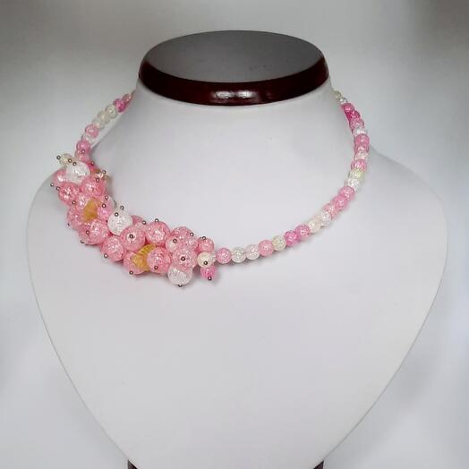 Necklace "Tenderness" made of sugar quartz. Handmade work