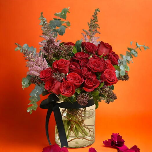 Sensual Elegance: Roses Flowers Vase Arrangement