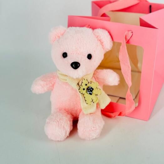 Pink teddy bear with scarf 28 cm