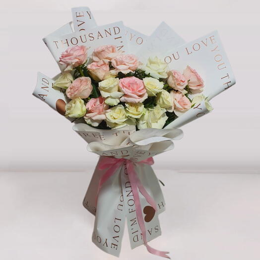 Pink N White Roses Bouquet-STL