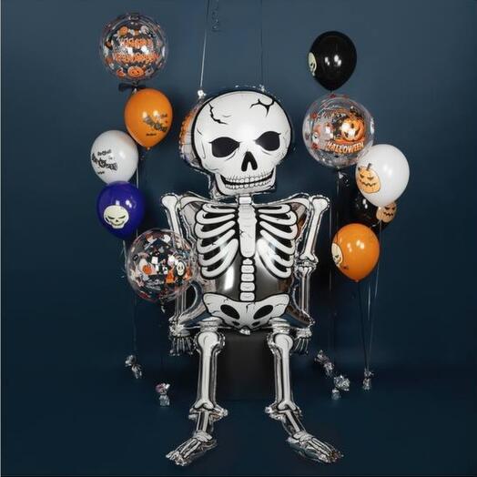 Гелиевые шары со скелетом на Хеллоуин Halloween 12 шт