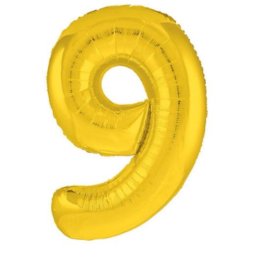 Фольгированный воздушный гелиевый шар цифра 9 золото 102 см (40 дюймов) для украшения праздника и дня рождения
