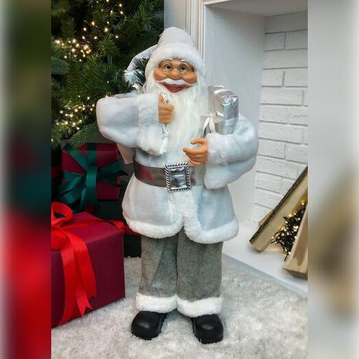 Christmas figurine Santa white with gift, 20 LED, 60 cm