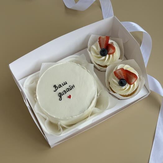 Conjunto de pastel de Bento y cupcakes con su diseño