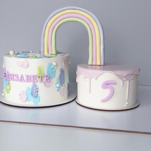 Детский торт с радугой двойной