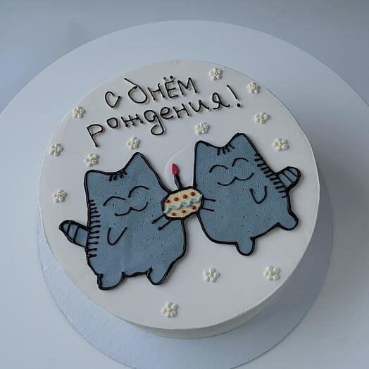 Торт на 1 кг "С днем рождения" с котиками