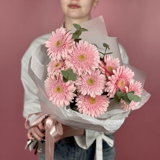 Нежный букет из 9 розовых Гербер