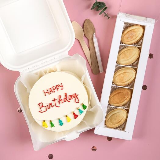 A set of bento cake "Happy birthday" and nuts with condensed milk for the birthday of his wife, girlfriend, lover, colleague, sister, daughter, mother