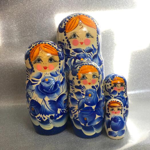 Матрёшка высокая Синие цветы