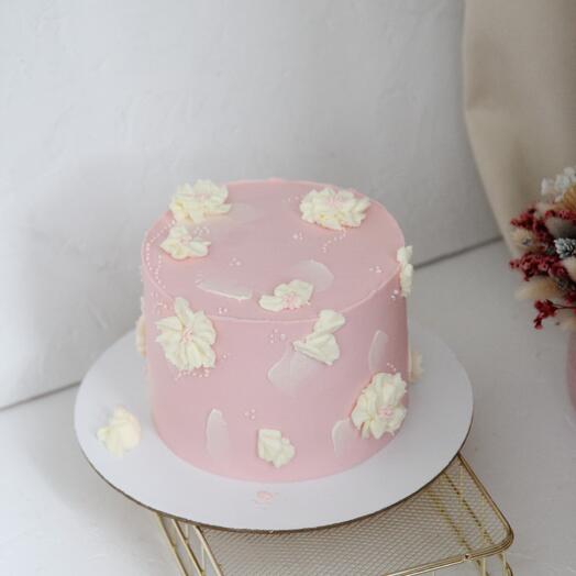 Торт розовый с цветочками 1 кг девушке маме на день рождения